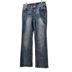 D'Mode Faded Dark Wash Blue Denim Flare Leg Jeans Junior's Size 11